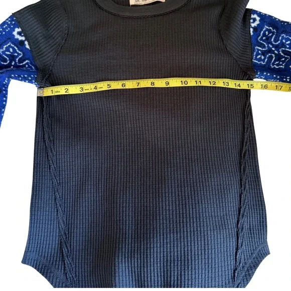 Free People We The Free Nikki Layering Top Bandana Sleeve Thermal Blue XS - Picture 9 of 11